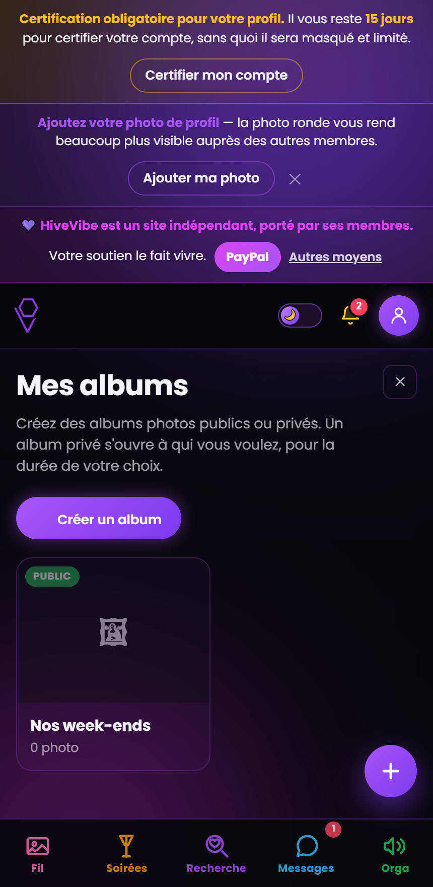 L'écran Mes albums
