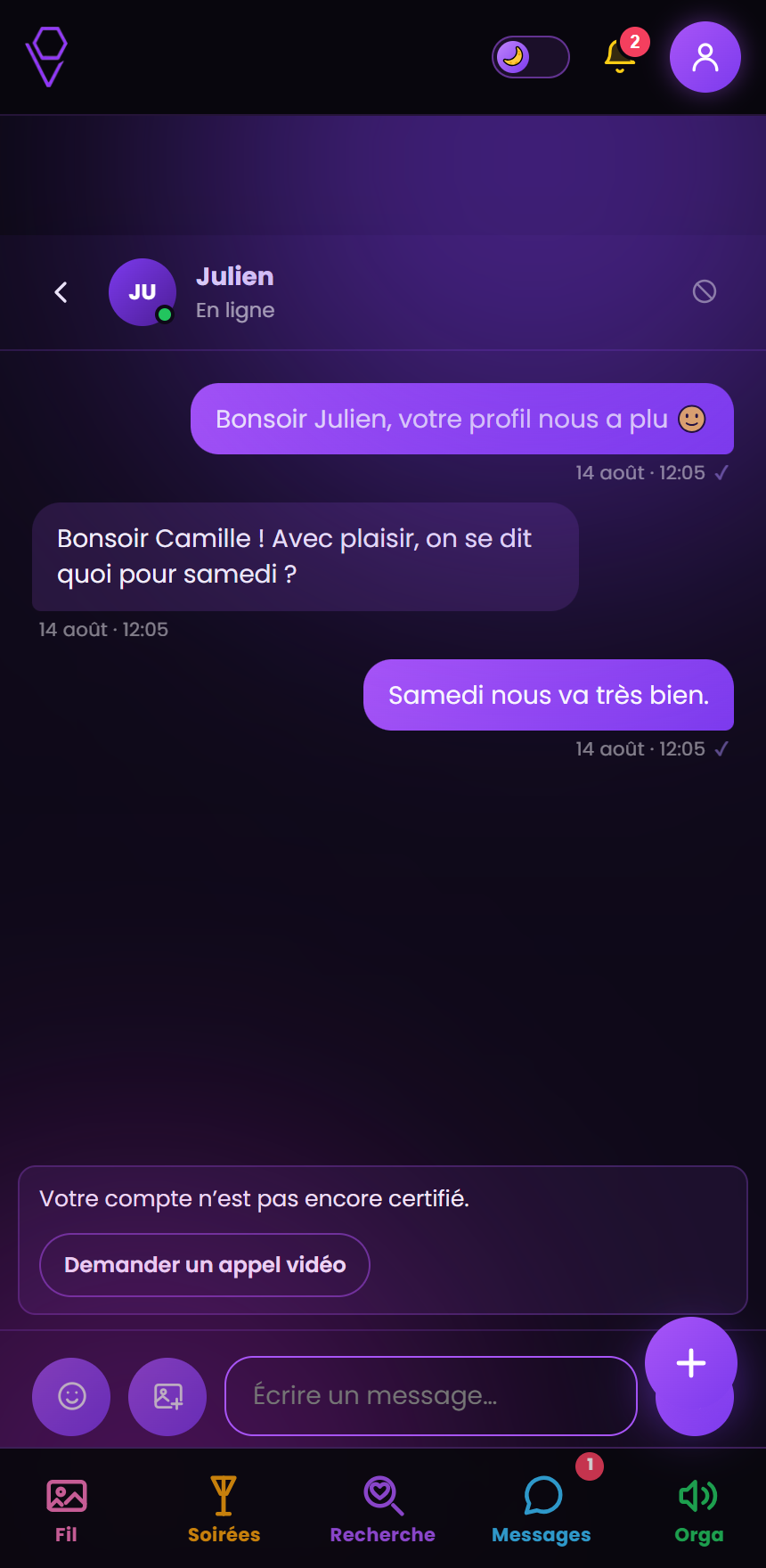 Une conversation dans la messagerie