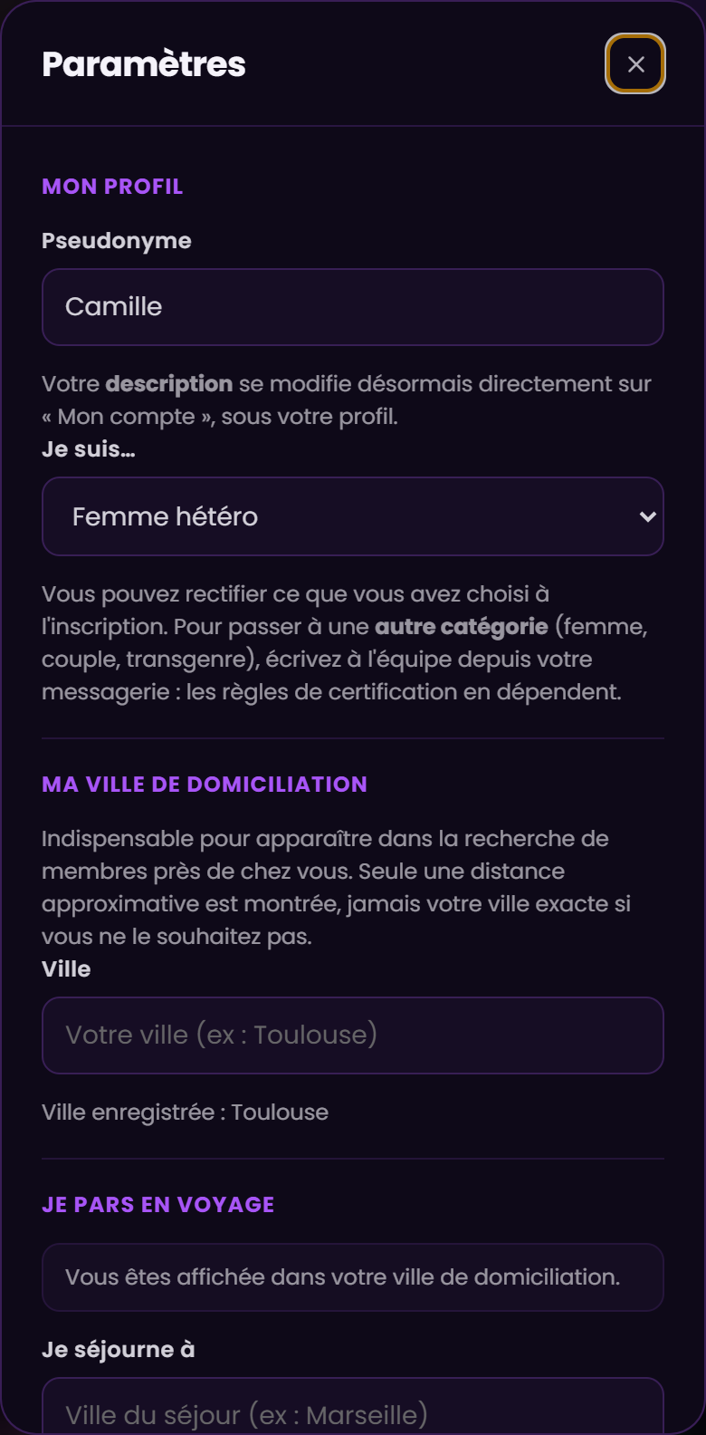 La fenêtre des paramètres