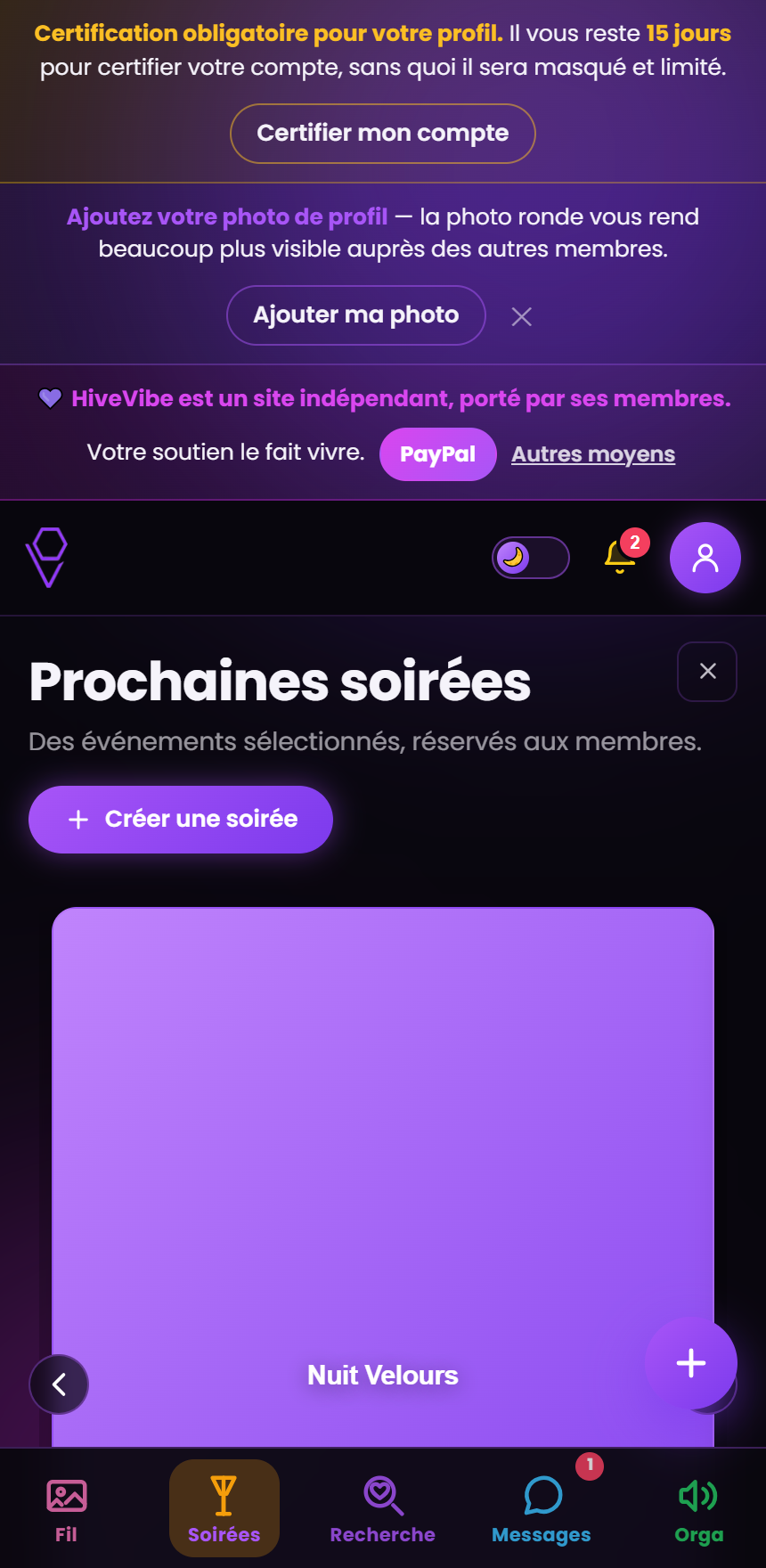 La liste des soirées